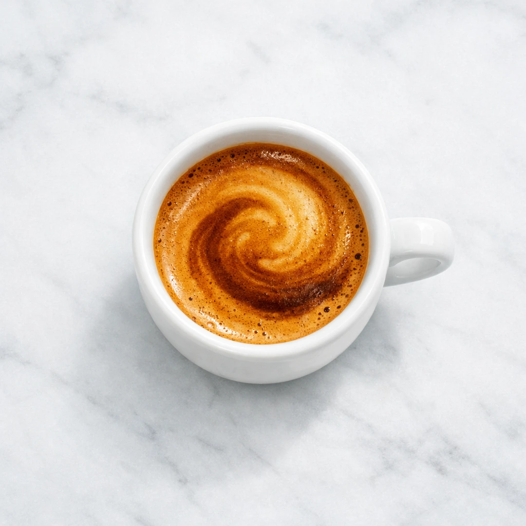 Espresso perfecto con crema dorada en taza blanca